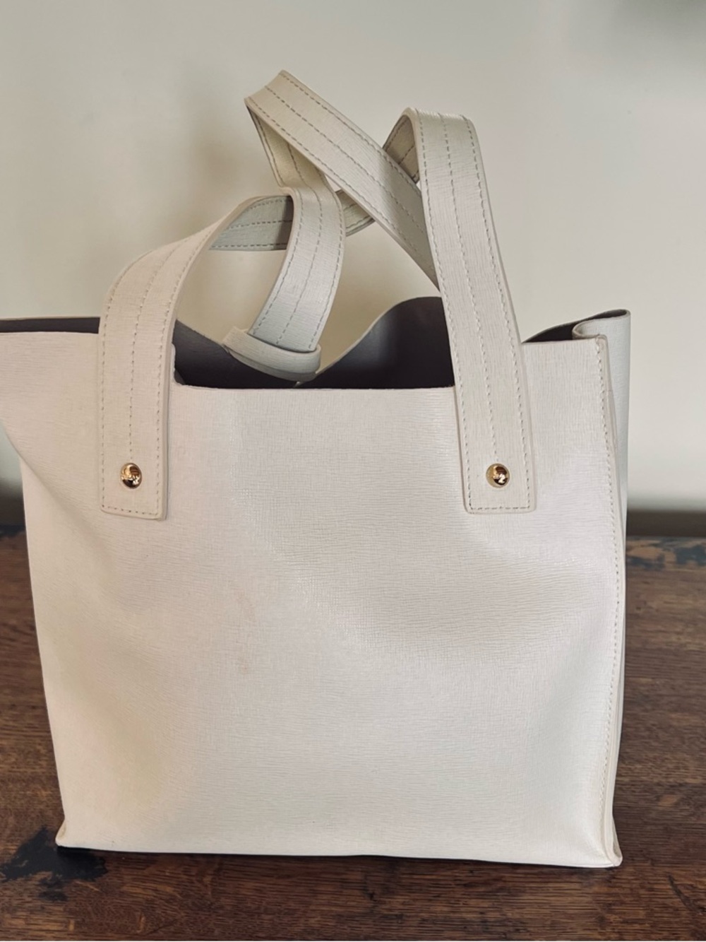 Furla Off-White Saffiano Leather Tote with Gold Charm - Picture 3 of 7